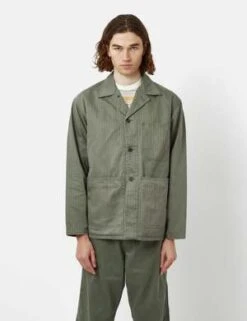 Beams PlusMIL Chore Jacket Supima Herringbone - Olive Green