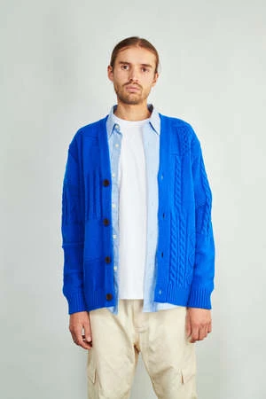 Country Of OriginSupersoft Lambswool Patchwork Cardigan - Blue 4 Country Of OriginSupersoft Lambswool Patchwork Cardigan - Blue - Image 2