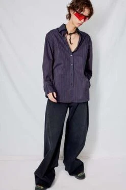 AssemblyCotton Oxford Shirt - Dark Navy Stripe