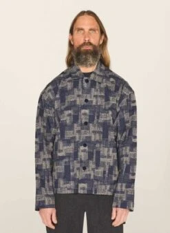YMCPJ Block Print Seersucker Overshirt - Navy