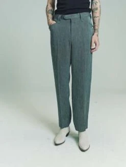 The LettersHerringbone Rayon Linen Western Trousers - Gray